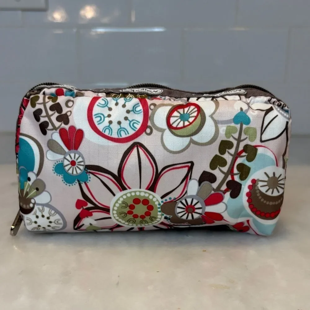 LeSportsac Fantazmic Floral Brown Pouch Cosmetic Bag Travel Organizer Y2K Nylon